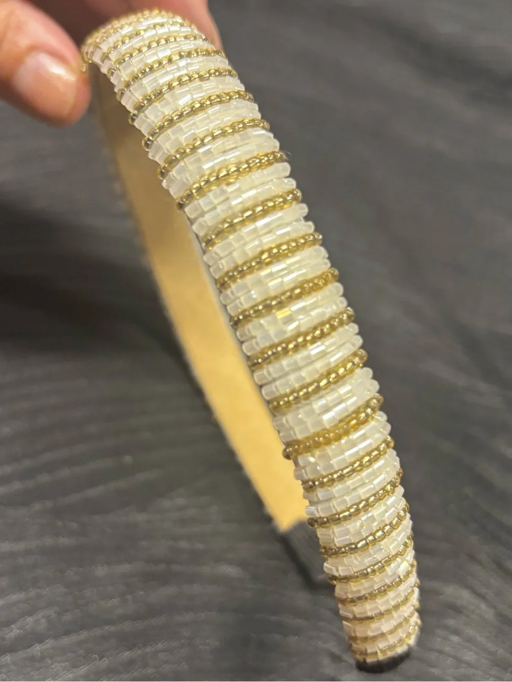 Padded Beaded Headband — Cream/Gold